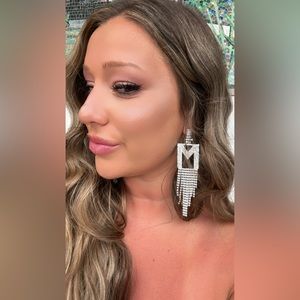 Silver, initial rhinestone earrings